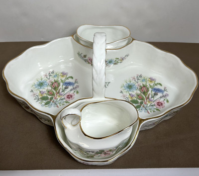 AYNSLEY WILD TUDOR STRAWBERRY BASKET W/ CREAMER & OPEN SUGAR BOWL