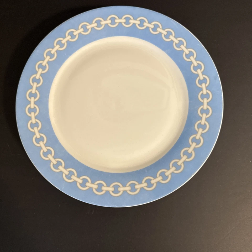 5 - Happy Chic -Jonathan Adler 10.5" PLATOS DE CENA Azul Blanco Cadena Patrón LEER Foto 2 de 4