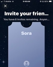 sora invite code. 6 codes available. Guaranteed use/limited time only