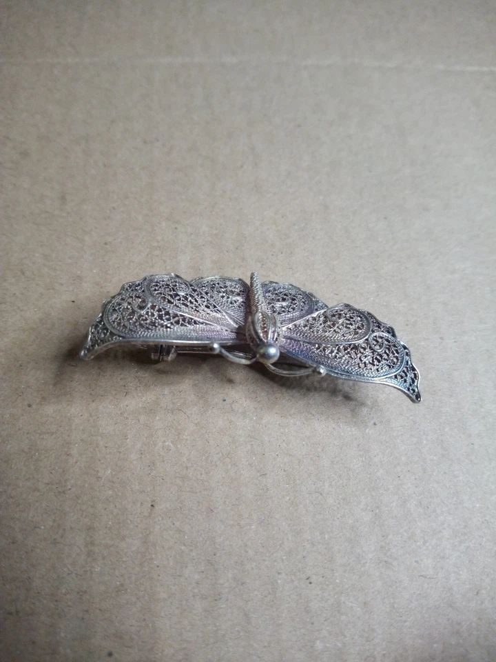 Vecchia Spilla Farfalla filigrana Argento 800 anni 50 - Immagine 2 di 4