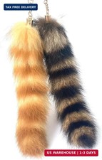 2pcs Raccoon Tail Keychain, Gold and Brown Fluffy Bag Charm, Cosplay Accessory
