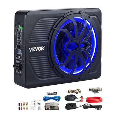 Uimoso 10'' 440W Slim Under Seat Powered Subwoofer and Amp with Ambient Light