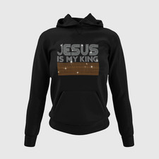 Jesus Is My King Hoodie Rhinestone Look Christian Faith Sweatshirt Religious