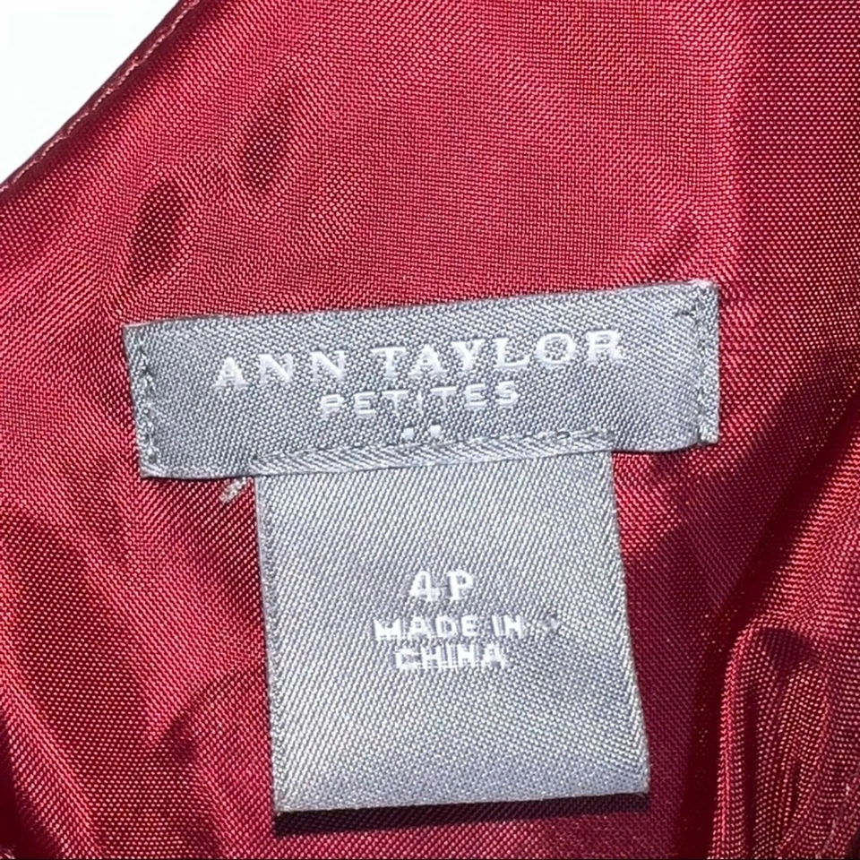 Ann Taylor satin burgundy red fit and flare formal bridesmaids dress sz 4P B107 - Image 2 of 4
