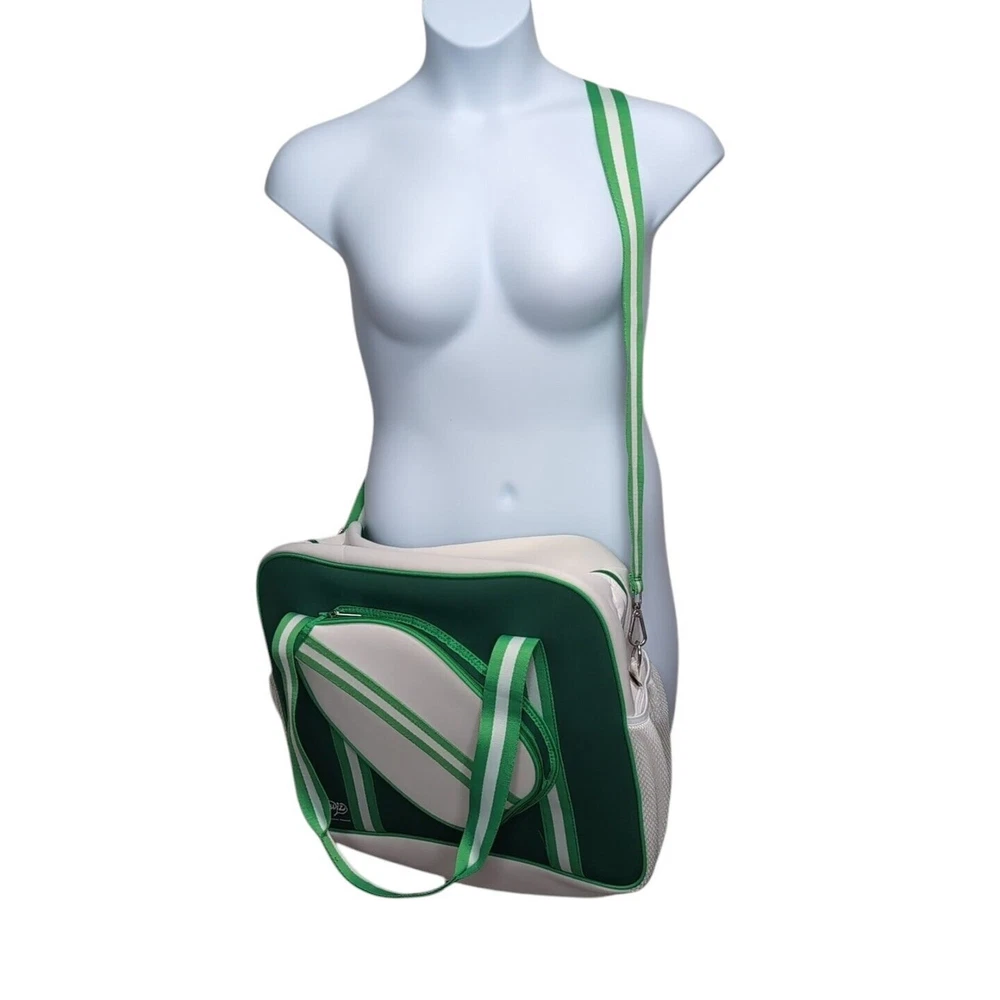 Pickleball Bag Neoprene Crossbody Double Handle Green White XL Tote Pickleball Bag Neoprene Crossbody Double Handle Green White XL Tote