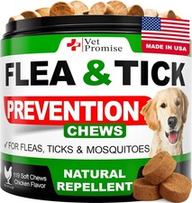 100 Natural Flea and Tick Prevention Chewable Pills for All Dogs, Made In USA