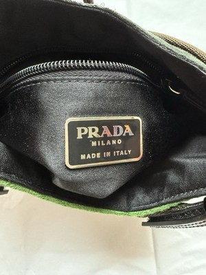 Prada Vintage Fall 1999 Rare Leaf Appliqué Green Wool Suede Mesh