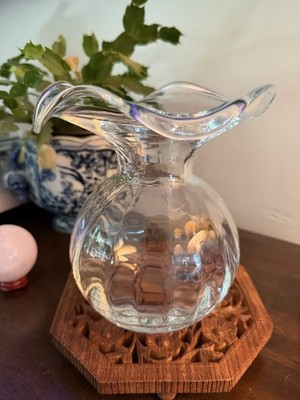 Vietri Hibiscus Glass Clear Medium Fluted Vase- Tuscany, Italy -Bridal Romantic