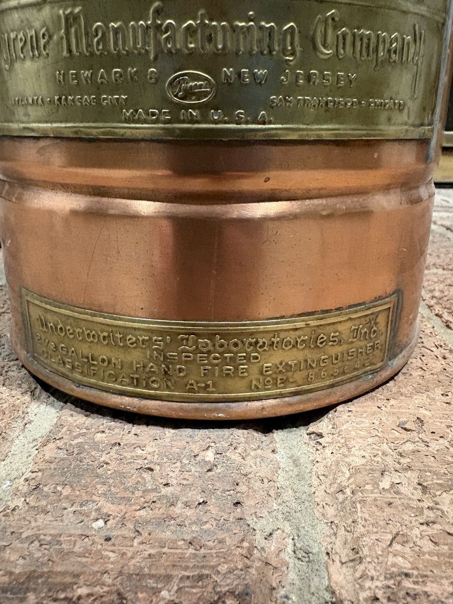 Pyrene Soda-Acid Fire Extinguisher Brass Copper Vintage