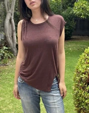 NWOT Isabel Marant L Linen Asymmetrical T Shirt Brown NEW