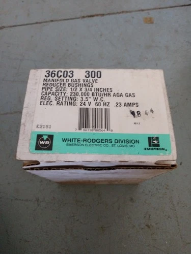 WHITE- RODGERS 36C03-300 1/2" X 3/4" 24V GAS VALVE 230000 BTU CAP BRAND NEW NOS