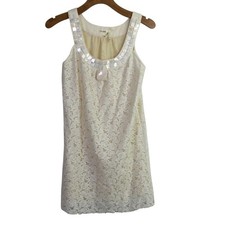 Theme Womens Mini Dress Floral Lace Scoop-Neck Sleeveless Ivory Size Medium