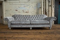 Xxl Sofa 4 Sitzer Couch Chesterfield Polster Sitz Garnitur Leder Textil Silber