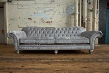 XXL Sofa 4 Sitzer Couch Chesterfield Polster Sitz Garnitur Leder Textil Silber