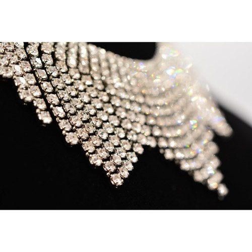 Vintage Kristall Fransen Halsband Halskette Strass Wasserfall Silber glänzend Y2K NOS - Bild 5 von 13