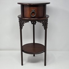VTG REGENCY Round 1 Drawer Cherry Wood Side End Table EMPIRE PEDESTAL STAND 17" 