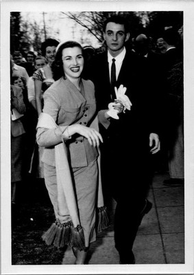 Pretty woman bride walking w/husband after wedding Found Photo V0510