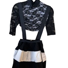 Kelle Adults Small Dance Jazz Lyrical Costume Size Small Black White Two Piece