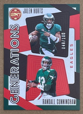 2023 Panini Legacy Generations Green /100 Jalen Hurts Randall Cunningham #GEN-6