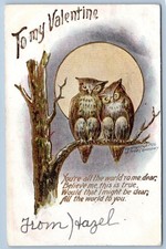 1906 FRED LOUNDSBURY OWLS FOR MY VALENTINE VICTORIAN EMBOSSED POSTCARD