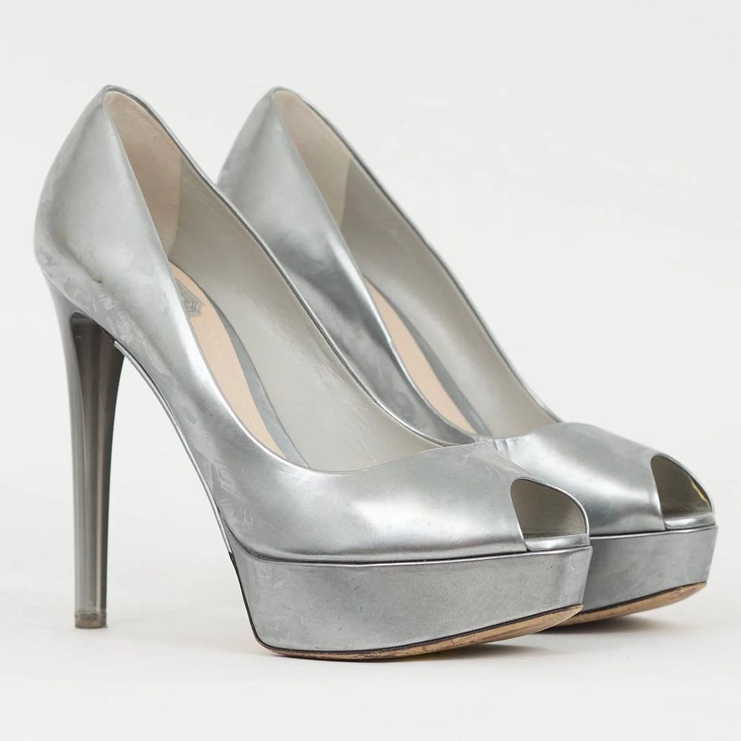 Christian Dior Pumps Heel Leather Silver EU36.5/US6.5 116614c