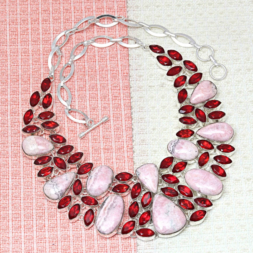 Collar Rodocrosita Cabujón Granate Gemas Joyería 18-20"" Foto 4 de 4