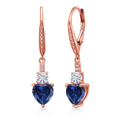 18K Rose Gold Plated Silver Simulated Sapphire White Moissanite and White Lab