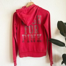 VTG Pink Victoria's Secret Zip Up Hoodie Medium Logo Y2K Bling Rhinestone