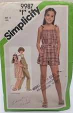 Simplicity Romper Jumpsuit Sundress Vintage 1980 Sew Pattern 9987 Girls 12 Cut