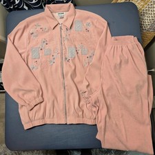 Alfred Dunner Pink Floral Embroidered Jacket Pants Set Size 16