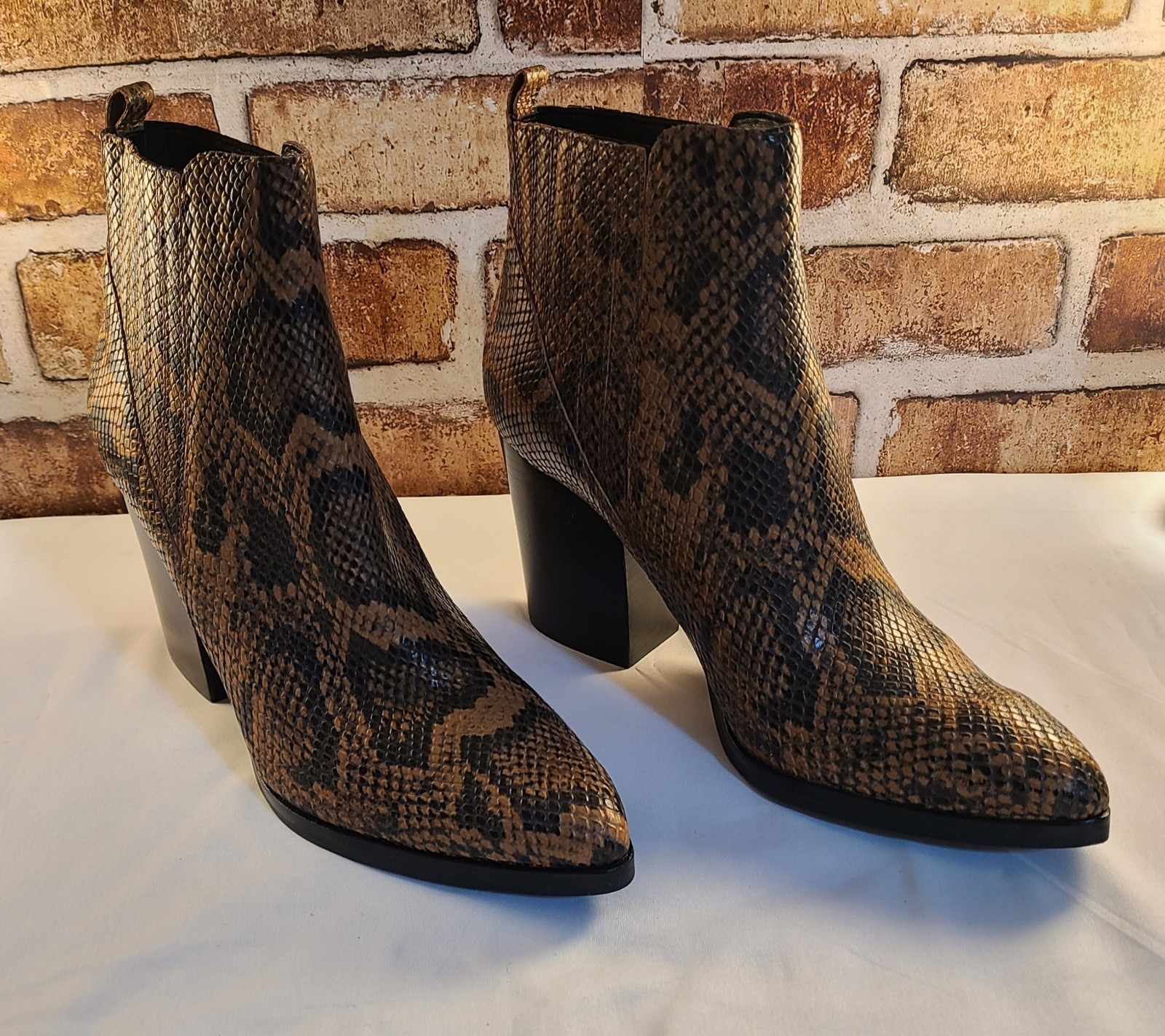 Leather Ankle Boots Python Size 10 Marc Fisher Br… - image 5