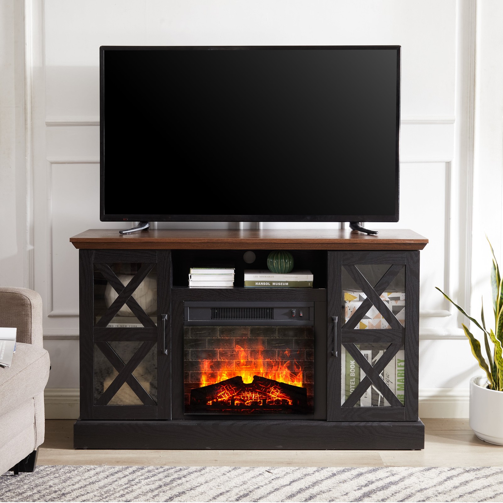 For Tvs Up To 55" Black / Walnut Finish Free Ship