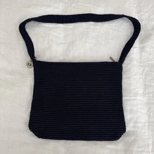 The SAK Bag Navy Blue Shoulder Bag Crochet Knit Purse Woven Hobo Handbag EUC