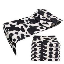 Linen Cow Print Table Runner and White Farm Cow Print Tablecloth 5 Pcs Black