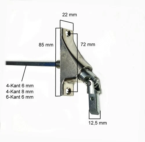 Roller shutter crank joint crank joint 22x85 90° 4-sided or 6-K crank rod clips GE