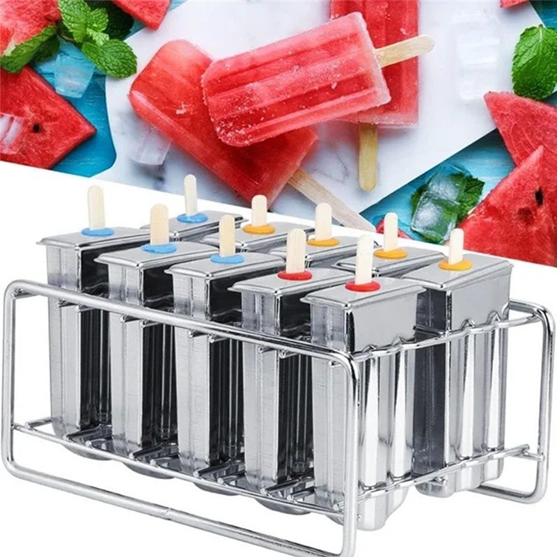 Eisform Aus hochwertig Edelstahl Eis am Stiel Form 10pcs Eisförmchen mit Halter