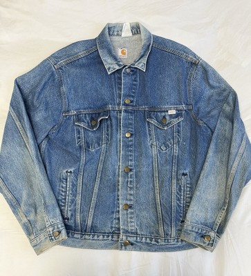 Vintage 80s Carhartt Jean Jacket Mens Size XL Denim Trucker JU118