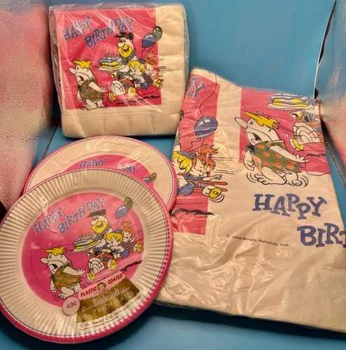 Vintage 1969 Rembrandt The Flintstones Birthday Party Plates Napkins Tablecloth