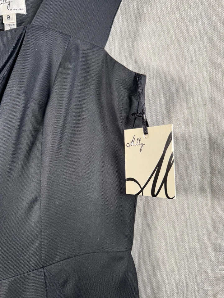 Nuevo Vestido Negro Milly of New York Talla 8 Volantes Hasta la Rodilla Sin Mangas Lana de Seda Foto 4 de 4