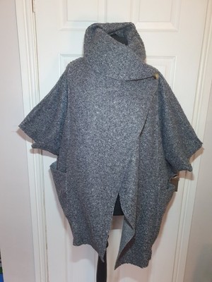 Made In Italy Cape Wool Blend Funnel Neck Grey Textured Claudia Traitors