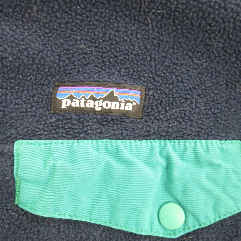 Patagonia Fleece Pullover Mens Small Navy Blue Synchilla Snap-T Teal Trim Pocket - Image 3 of 4