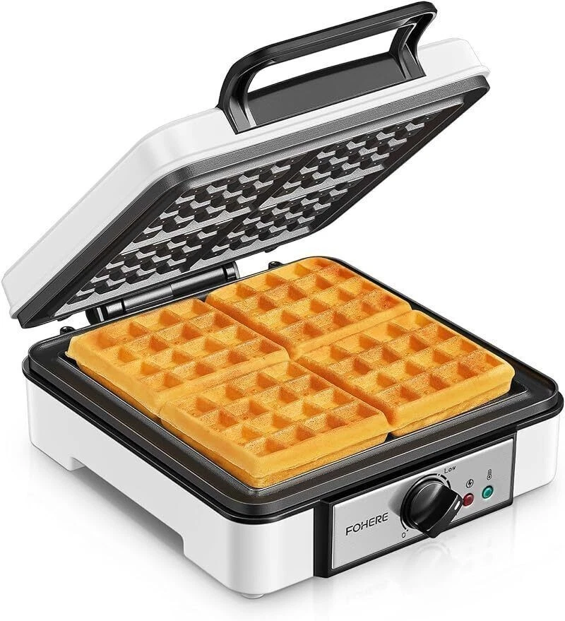 Belgian Waffle Maker 4 Slices, 1200W Waffle Iron, 5 Browning Levels, Nonstick