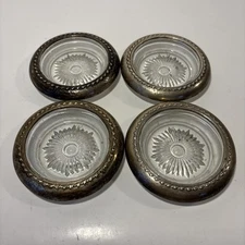 Glass / Silver Plated Coasters Set Of 4