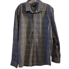 Marc Anthony Men's Slim Fit Gray Plaid Dress Shirt Size L Long Sleeve