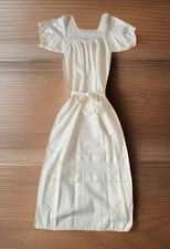 Vtg Cream Eyelet Maxi praire Dress Tie Waist Cotton crochet Edwardian Era XS/S