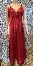 Fredricks of Hollywood Vintage Red Satin Slip Dress Maxi Nightgown Tie Bust M