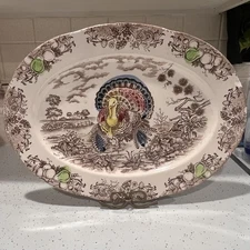 Vintage Traditional Turkey Oval  Platter Ceramic 18”x13.5” Made In Japan