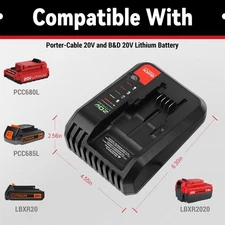 Quick Charger For PORTER CABLE 20V MAX Lithium Battery Charger PCC691L PCC692L