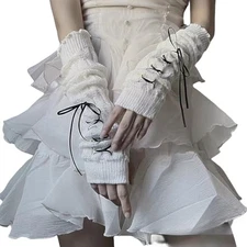 Y2K Arm Warmers for Women Teens Japanese Harajuke Lolita Cute Knitted Black