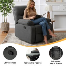 Panana Manual Recliner Armchair, Fabric Grey Upholstered Reclining Sofa Chair
